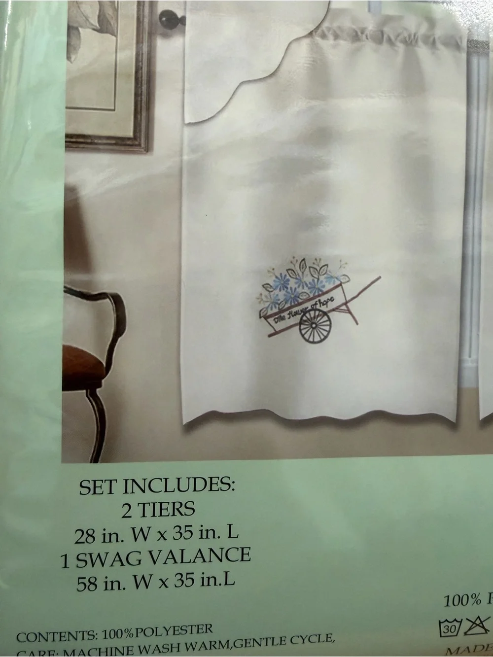 2-Tiers 1 Swag Valance Kitchen Curtain Set in Cream
